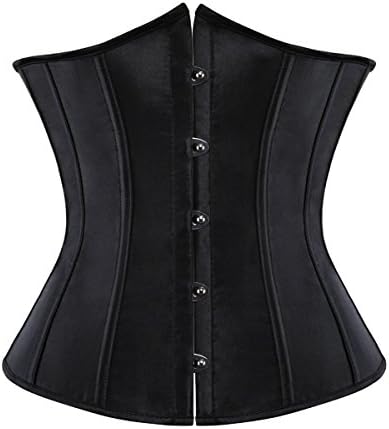 Black satin underbust corset waist cincher lace up boned bodyshaper lingerie size 8-24 (3XL-UK-18)