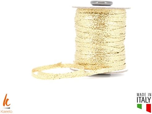 Kaeelo GOLD color sparkle metallic lamé ribbon 4 mm x 50 meters, perfect for gift wrapping, weddings and any ceremonial occasion - Made in Italy