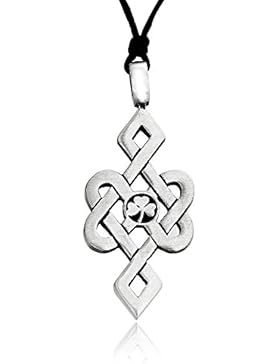 Llords Schmuck Halskette mit irischem Kleeblatt Anhänger klassisch mit keltischem Knoten, feinster Zinn Metall...