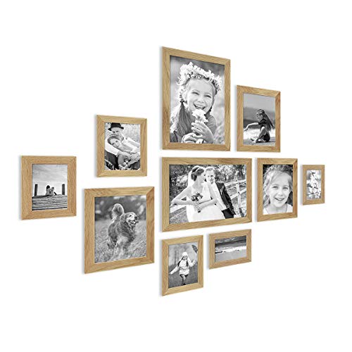 Buy Set of 10 Picture Frames, Modern, Oak, Solid Wood, Basic Collection