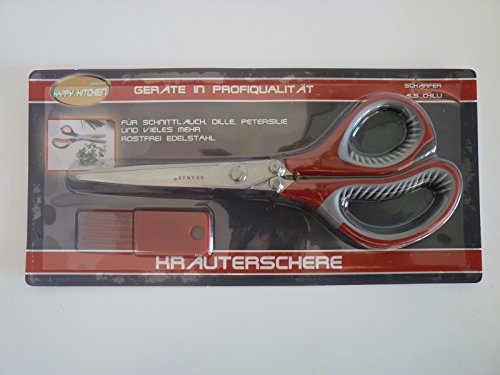Kräuterschere mit 5 Klingen für Linkshänder geeignet und Reinigungskamm (Rot)