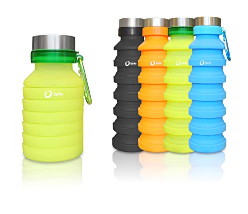 Darko - Borraccia Pieghevole, Silicone, Ecologica, BPA Free, ermetica, Palestra, Escursionismo, Campeggio, Corsa, Trekking, con Gancio, Morbida, 550ml (Verde)
