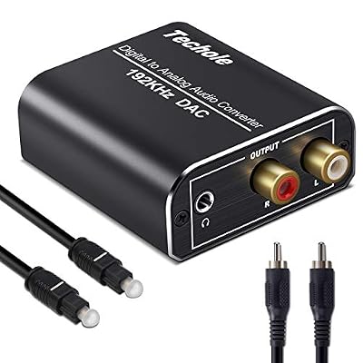 Techole DAC Audio 192KHz,Techole Aluminium DAC Convertisseur Audio Numérique vers Analogique, Digital SPDIF Toslink vers Stéréo L/R RCA Jack 3,5mm avec Optique/Coaxial Câble pour TV HD Blu-Ray PS3 PS4 Xbox