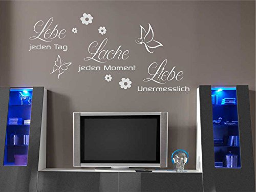 Wandtattoo Lebe Lache Liebe Schmetterling Blume Wohnzimmer Sprüche Zitat M2128 schwarz 120cm x 58cm - 4