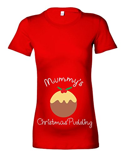 Women's Festive Maternity 'Mummy's Christmas pudding' Christmas T-Shirt (L - 14, Red)
