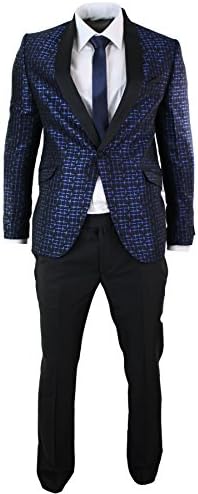 huge time Mens Blue Black Shiny Tuxedo Dinner Suit Party Prom Wedding Slim Fit