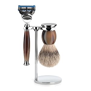 MÜHLE Sophist Genuine Horn 3-Piece Silvertip Badger/Fusion Shaving Set (S93B42F) - Image 2