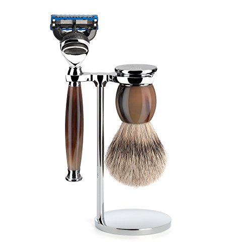 MÜHLE Sophist Genuine Horn 3-Piece Silvertip Badger/Fusion Shaving Set (S93B42F) - Image 3