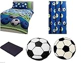 sabanas y cortinas cali 5 Pce Individual Fútbol Edredón Azul, Sábana, Alfombra, Cojín, Cortinas Juego