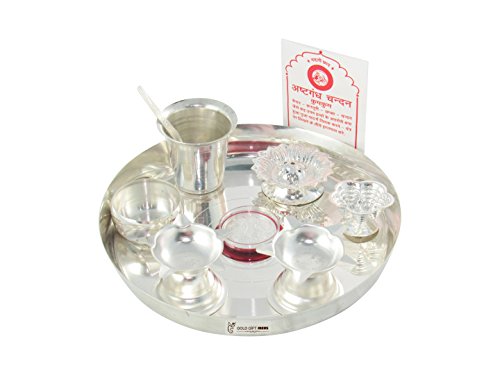 GoldGiftIdeas 7PS Plus ( 7 Inch ) Silver Plated Pooja Thali Set...