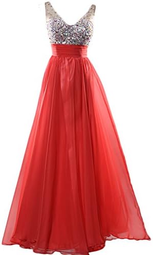 Wewind Women's Evening Dress With Stones And Sequin High Waist V-Neck Sexy Ball Gown Floor-length Bridesmaid Dress -  Red - XXX-Large