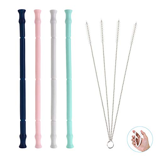 VLCOO Pajitas Reutilizables, Silicona Pajas, Pajitas Plegables con 4 Portátil Caja de Almacenamiento y 4 Cepillo de Limpieza, para Viajes al Aire Libre y Casa, 4 Piezas 4 Colores (Pequeño)