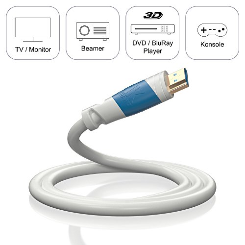 7,5m | HDMI-Kabel 2.0 a/b Weiß | 4K Ultra HD 2160p / Full HD 1080p | 3D / ARC / CEC | Ethernet | TV | PC/ Notebook | von JAMEGA - 5