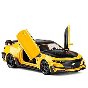 MINIAUTO 1: 32 Scale Chevrolet Camaro Pull Back Alloy Metal Diecast Car Model with Door Open, Sound Light Metro Toys Vehicles for Children (Assorted Colour)