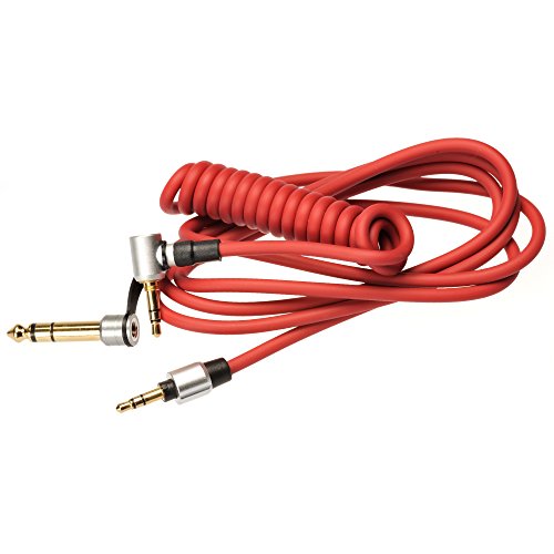 iProtect Ersatzkabel für Monster Beats Dr. Dre 3,5mm und Adapter auf 6,3mm Klinkenstecker Spiralkabel rot - 2