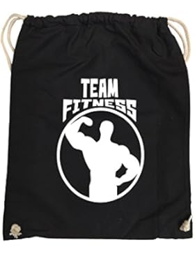 Comedy Bags - TEAM FITNESS - hipster Turnbeutel, bedruckter Gymbag aus 100 % Baumwolle, praktischer Sport-Jute-Beutel...