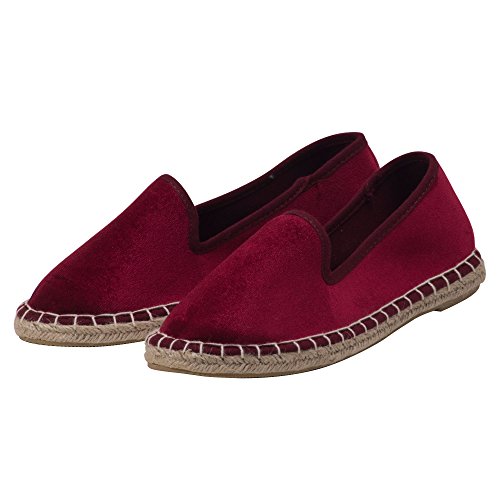 Japanwelt Espadrilles Samtschuhe Damen Pantoffeln - Samt Slipper Sommerschuhe Bordeaux Größe 37 - 2