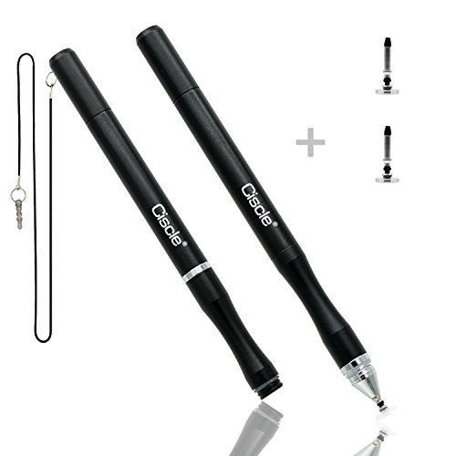 Ciscle Disc Stylus/Styli pen mit 2 klare ersetybare Disc Tipps Für alle Touchscreen Geräte, mit verdeckte Speicherung für ersetzbare Disc Tipps (schwarz)