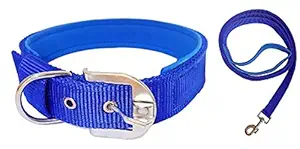 Petley Eva Padded Dog Pin-Buckle Collar and Broad Strap Padded Dog Leash Combo Set for Medium Dogs Samoyed, Cocker Spaniel, Corgi, Bull-Dog, Whippet (Blue)