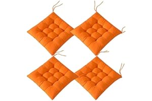SBYMX 4 PCS Soft Chair Pads, Chair Seat Pads with Ties, Chair Cushions Dining Room for Garden Patio Kitchen Dining (Orange,40x40cm)
