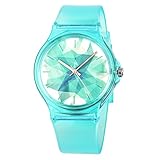 Kinderuhr Quarzuhr Mädchen Uhr Zeiger Kinderuhr Mädchen Armbanduhr Mehrfarbig Analog Quarz Uhr Mädchen Uhr Transparent Blau KW097-Blu