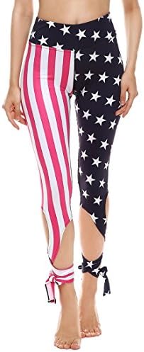 Lanruosi Women's Crop Leggings Flag Pattern Workout Yoga Tights Pants M=US 8