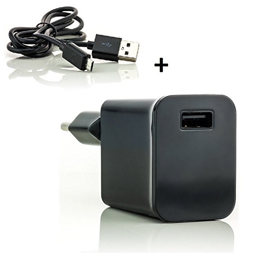 Saxonia USB Ladegerät + 1m USB Kabel Wand Ladeadapter Reise Adapter 2A / 5V für Smartphone Tablet und andere USB-ladende Geräte Schwarz