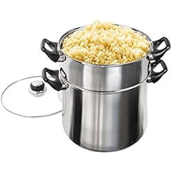 Cuit-vapeur en acier inoxydable Compatible induction Avec panier vapeur et couvercle en verre 12 l Pour le couscous et les légumes