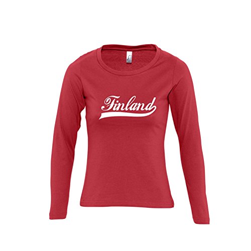 Finland Oldschool Finnland LÄNDERSHIRT EM / WM FAN Trikot – Damen Langarm Longsleeve T-Shirt S-XL , red – weiß , XL