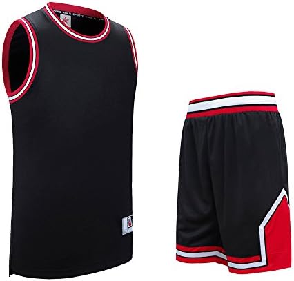 AresKo Basketball T Shirt And Shorts Set for Men, Gym Sport Training Suit Quick-drying Breathable Basketball Clothes Set without Pockets, Black 4XL