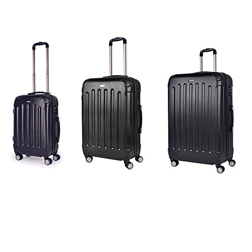 Sunydeal Set of Tres Maletas Juego de Maletas R&iacute;gidas ,Candado TSA, 4 Ruedas multidireccional, Negro