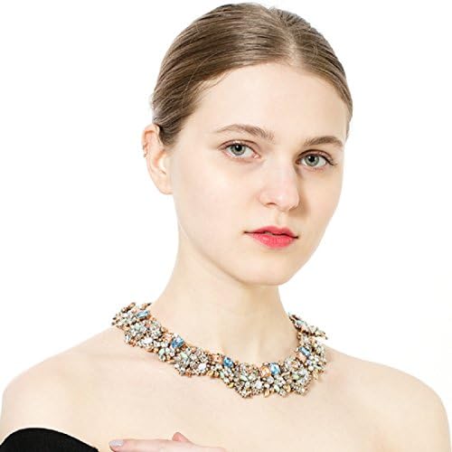 FANCY LOVE Europe Fashion Retro Elegant Exquisitely Charm Luxury Collar Jewelry Vintage Diamante Colorized Glass Crystal Cluster Chunky Statement Necklace for Women
