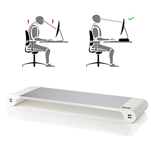FSDUALWIN Alumium Laptop der Monitor Ständer Spacebar Speicher mit Keyboard Storage Schreibtischregal Steharbeitsplatz 4 USB Ports für PC,Laptop,Computer, Apple,Imac - 7