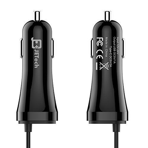 JETech Chargeur de Voiture  2-Port Chargeur Allume Cigare avec 5V 3A C  ble USB C  Noir