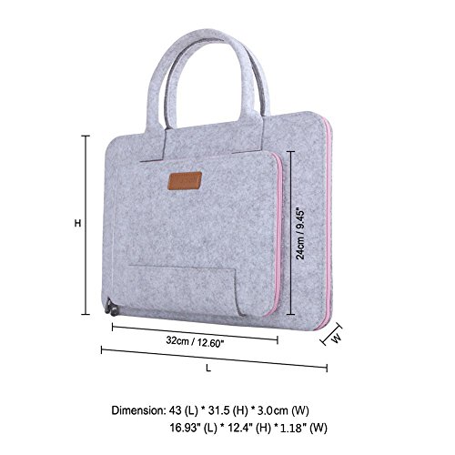 Ropch 17 17,3″ Zoll Laptoptasche Notebooktasche Filz Laptop Schutzhülle Hülle Netbook Tasche Sleeve Case mit Griff für 17,3 Zoll Dell / HP / Lenovo – Grau & Rosa - 2