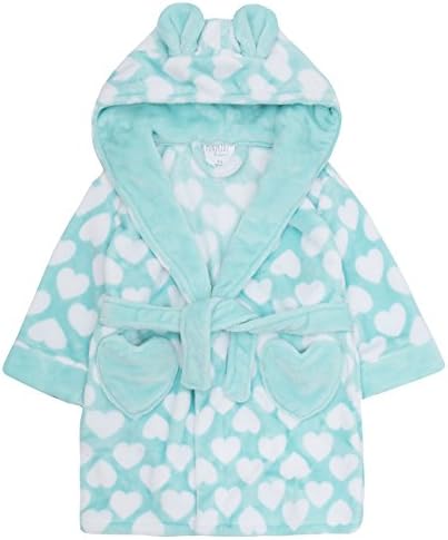 Girls Heart Print Luxury Hooded Fleece Dressing Gown with Ears sizes from 2 to 13 Years