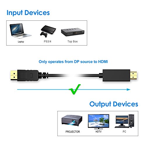 Displayport auf HDMI Kabel, Rankie 3m Vergoldet DisplayPort DP zu HDMI Kabel HDTV Cable (Schwarz) – R1102C - 3