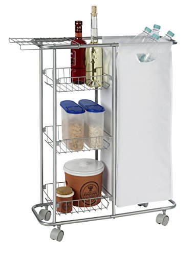 WENKO 12100100 Sammelwagen Slim – 3 Etagen, abnehmbarer Sack, Fassungsvermögen 28 L, pulverbeschichtetes Metall, 20 x 58 x 80 cm, Grau - 3