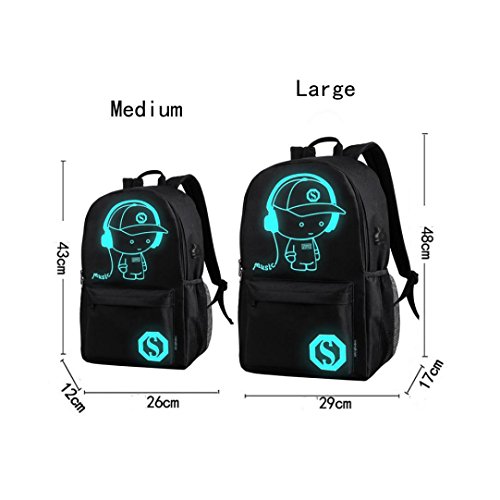 FEITONG Cool Boys Girls Outdoor Backpack Anime Luminous Backpack Daypack Shoulder School Bag Laptop Bag (Black, M)