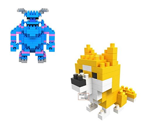Micro Building Construction Blocks Assembly Game Puzzle Kids Toy - Dog + Blue Monster Design - Set of 2