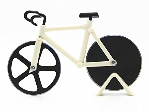 Pizzaschneider Fahrrad-Pizza-Schneider-Pizza-Schneidmaschine durch Yuxing, doppelte Edelstahl-Pizza-Schneiden-Räder mit einem Standplatz (Weiß & Schwarz)