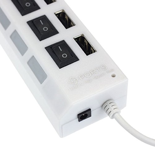7 Ports USB 2.0-HUB mit On/Off Schalter Power Adapter für Desktop Laptop PC – Ularma (weiß) - 2