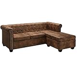 Farbe: Braun vidaXL Chesterfield Sofa L-Form Wildleder-Optik Braun Wohnlandschaft Ecksofa