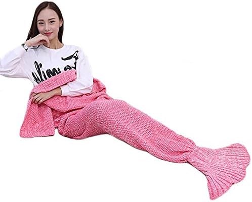 AIDUE Mermaid Blankets,Adult Mermaid Tail Blanket Women Handmade Crochet Sofa Quilt Bed Throw Nap Sleeping Bag Fleece Blanket 180cmX90cm(70.8"x35.4")-Pink