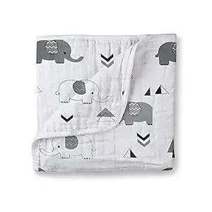 100% Muslin Cotton 4 Layer Baby Quilt for Newborn to 5 Years, Soft Dream Blanket, Muslin Baby Blankets for Girls & Boys, Lightweight Newborn Nursery & Crib Blanket, Baby Shower Gift_Elephant Print