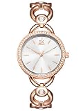 Alienwork Damen-Armbanduhr Quarz Rose-Gold mit Edelstahl Metallarmband Weiss Strass-Steinen Ultra-flach Slim-Uhr elegant