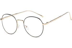 FLYDO Metall Frame Retro Glasrahmen-Ebenenspiegel Dekobrille Klassisches Rund Rahmen Glasses Klare Linse Brille