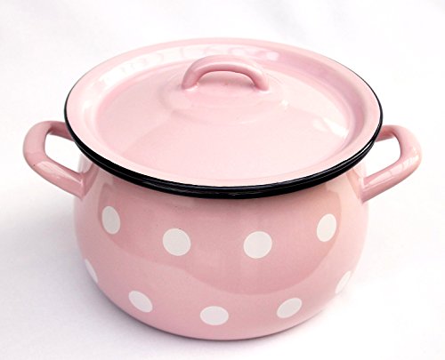 DanDiBo Topf 4,5 L Kochtopf 502w Rosa mit weißen Punkten emailliert Töpfchen Emaille Kasserolle Emailtopf Induktion - 3