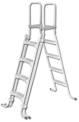 New Plast 1237 - Scaletta Safe di Sicurezza per Piscine, 4 scalini + Piattaforma + Frontale Rimovibile