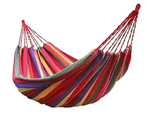 Swingzy Make in India Hammock Hanging Rope Swing-Comfort Durable Yard Striped Foldable Hanging Swing/Hanging Bed for Camping & Outdoor Activities, Indoor Backyards Single Person (197 cm x 80 cm, Red)